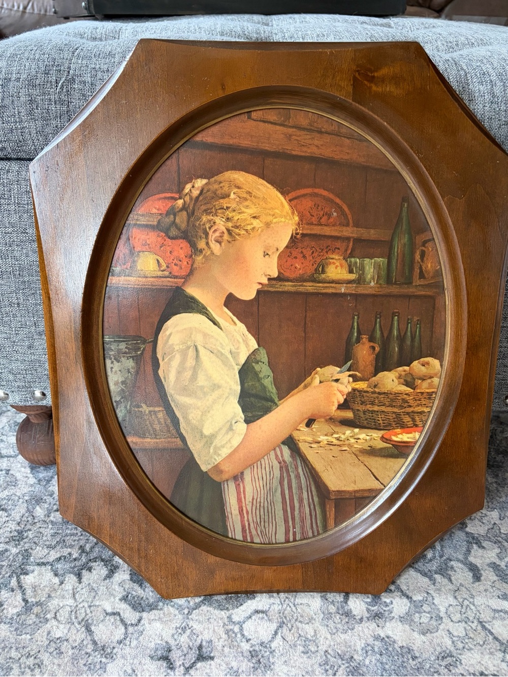 Vintage Albert Anker Girl Peeling Potatoes Picture